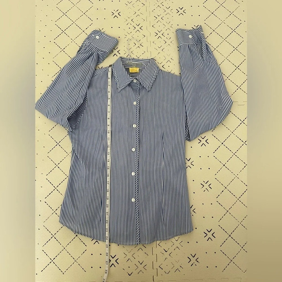 Foxcroft white and blue striped wrinkle free fitted shirt sz4 - Picture 7 of 8